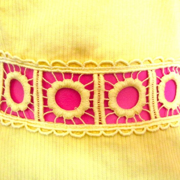 benetton 1990s vintage mod yellow crochet dress size small xs - Picture 2 of 5